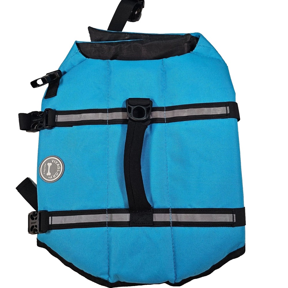 VIVAGLORY Dog Life Jacket Blue Reflective Adjustable Buoyancy Vest SZ M 1-00518